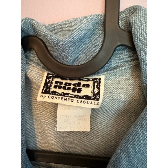 Vintage 80s 90s Nada Nuff Contempo Casuals demin double breasted blazer jacket M - Picture 4 of 16